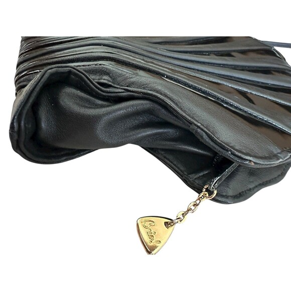 Vintage BRIO! Buttery Soft Leather Scallop Shell Crossbody Bag Purse Black Korea - Picture 2 of 8